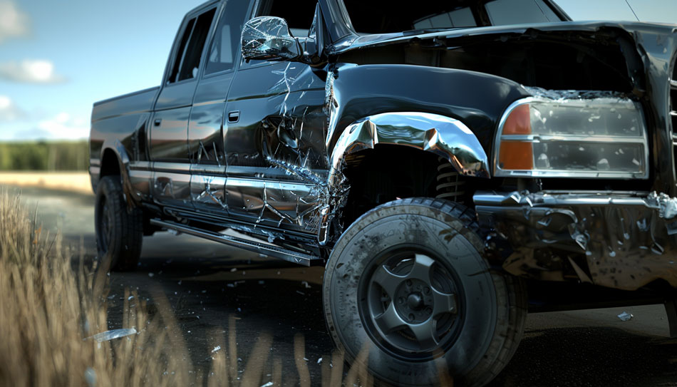 Damaged pickup truck with visible dent from accident in Virginia